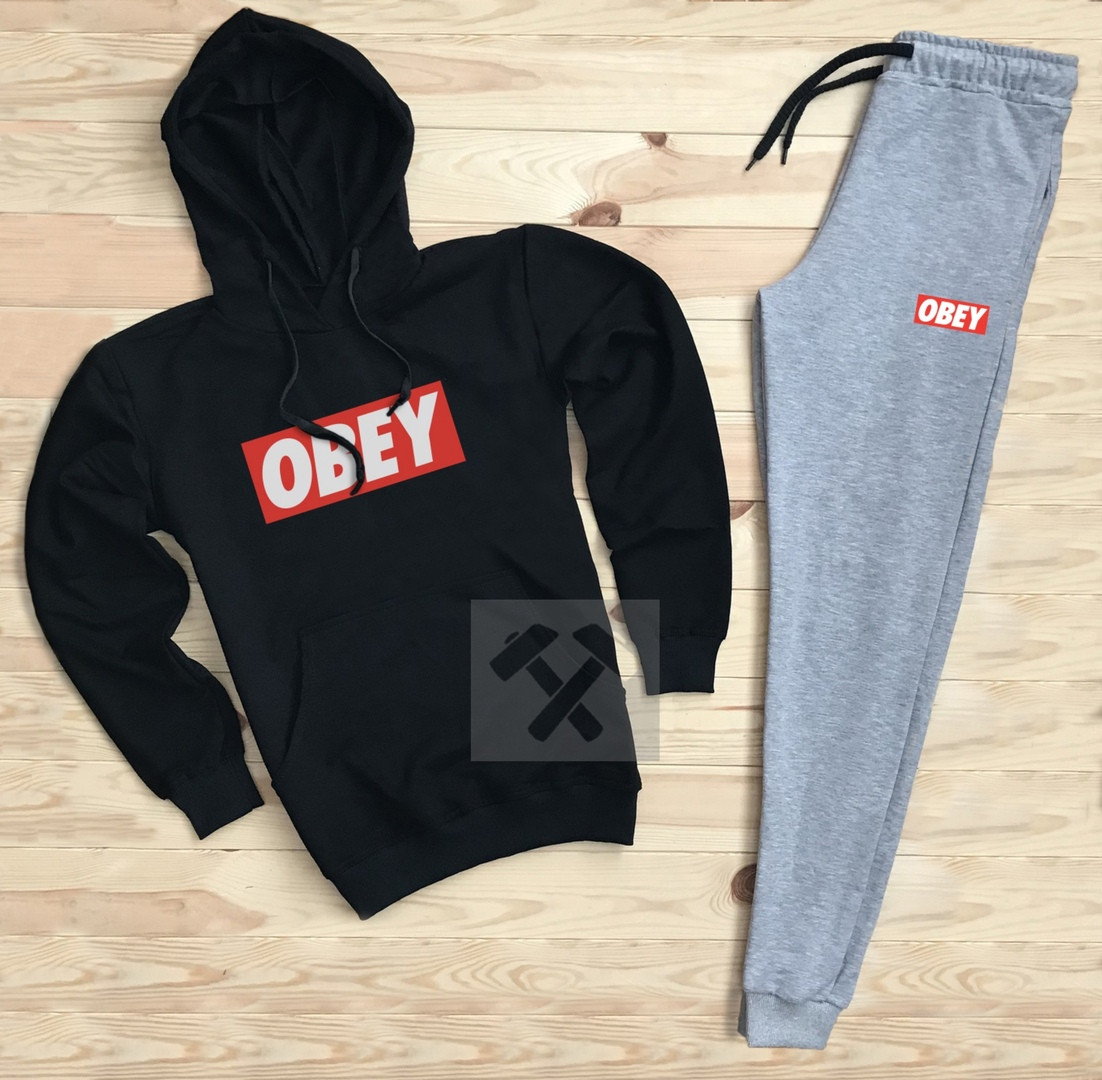 

Спортивный мужской костюм Obey, черный верх, серые штаны, код OW-2082 l