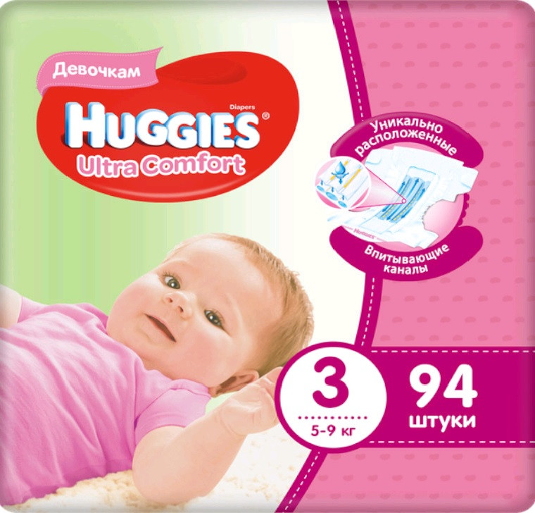 

Huggies Ultra Comfort Giga подгузники детские Girl 3 ( 5-9кг) 94шт