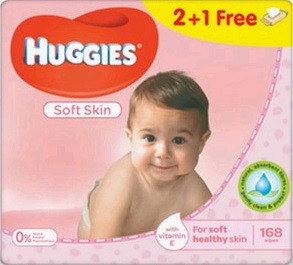 

Huggies влажные салфетки детские Soft Skin 56шт (2+1 Free)