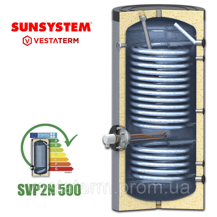 

Бойлер SWP2N 500 л Sunsystem косвенного нагрева с двумя теплообменниками для теплового насоса