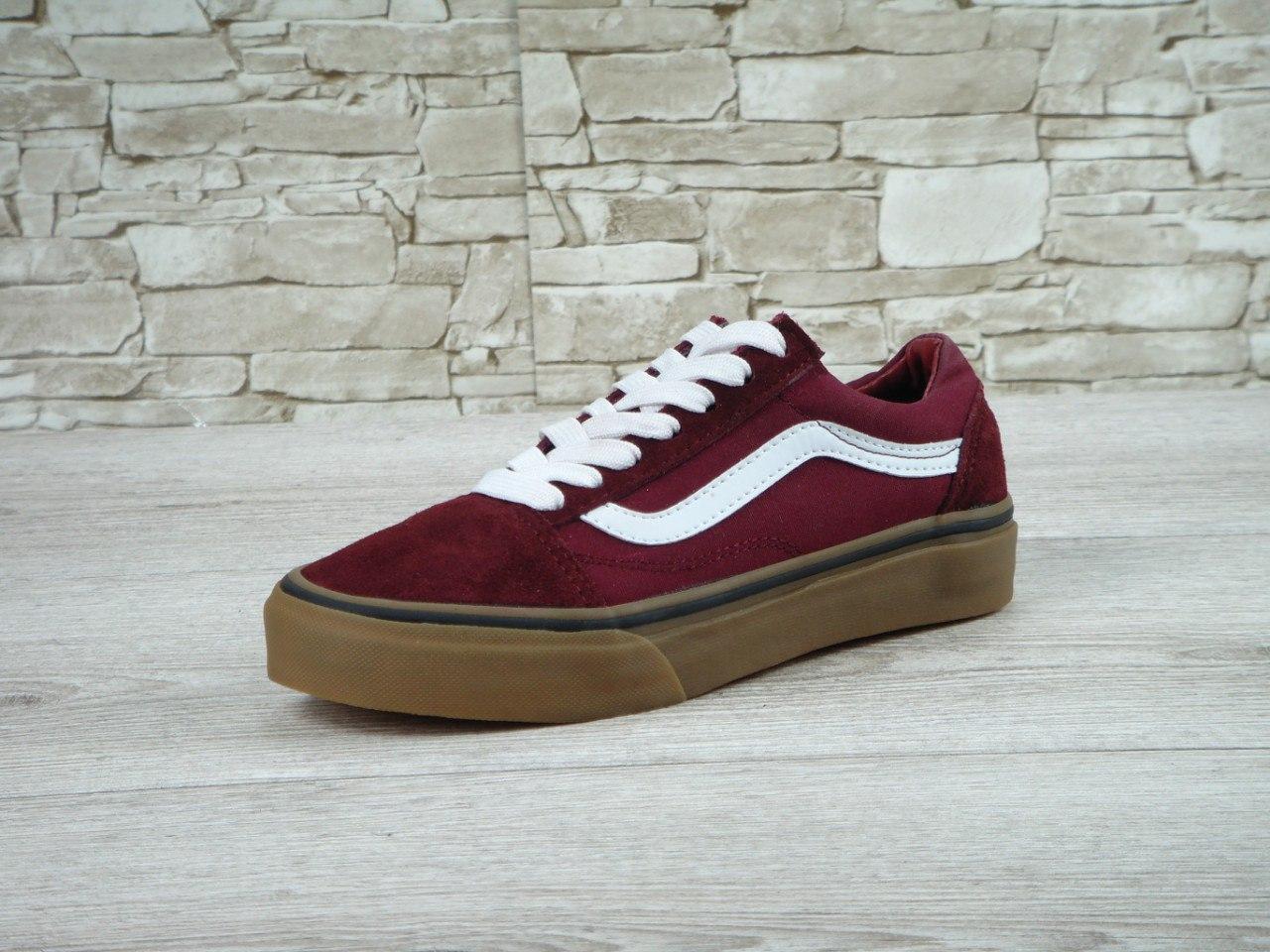 

Мужские бордовые с белой вставкой кеды Vans Old Skool, Бордовый