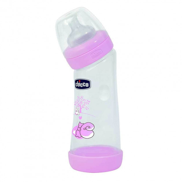 Пляшка пластикова Chicco Well-Being Angled з силіконовою соскою 0+ 250 мл Рожева 20621.10