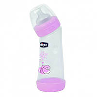 Пляшка пластикова Chicco Well-Being Angled з силіконовою соскою 0+ 250 мл Рожева 20621.10, фото 1