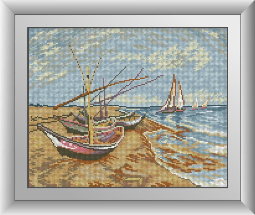 

Алмазная мозаика Рыболовные лодки на берегу Сент-Мари. Ван Гог Dream Art 30515 32x40см 27 цветов, квадр.стразы, полная зашивка