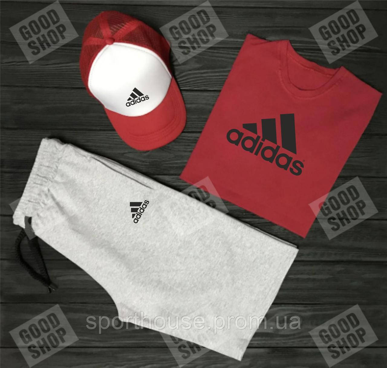 

Мужской костюм тройка кепка футболка и шорты Адидас (Adidas), летний мужской костюм, копия