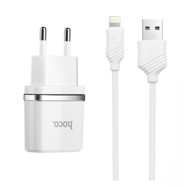 

Сетевое Зарядное Устройство Hoco C12 2Usb 2.4A + Кабель Lightning White, Белый