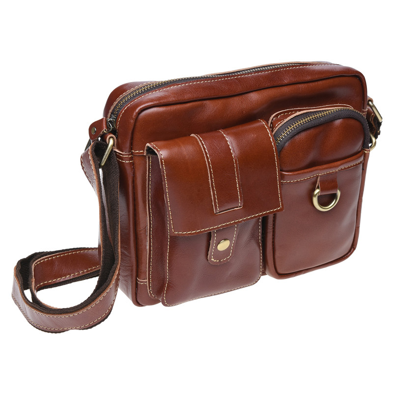 

Мужская кожаная сумка через плечо Borsa Leather K16211-brown, Коричневый