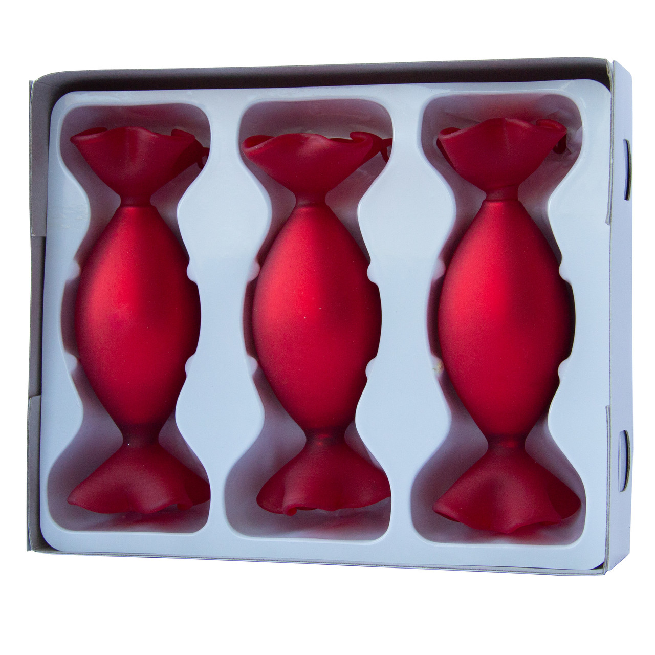 Набор елочных игрушек - конфеты, 3 шт, 3,5*10 см, красный, матовый, стекло (390151-8)