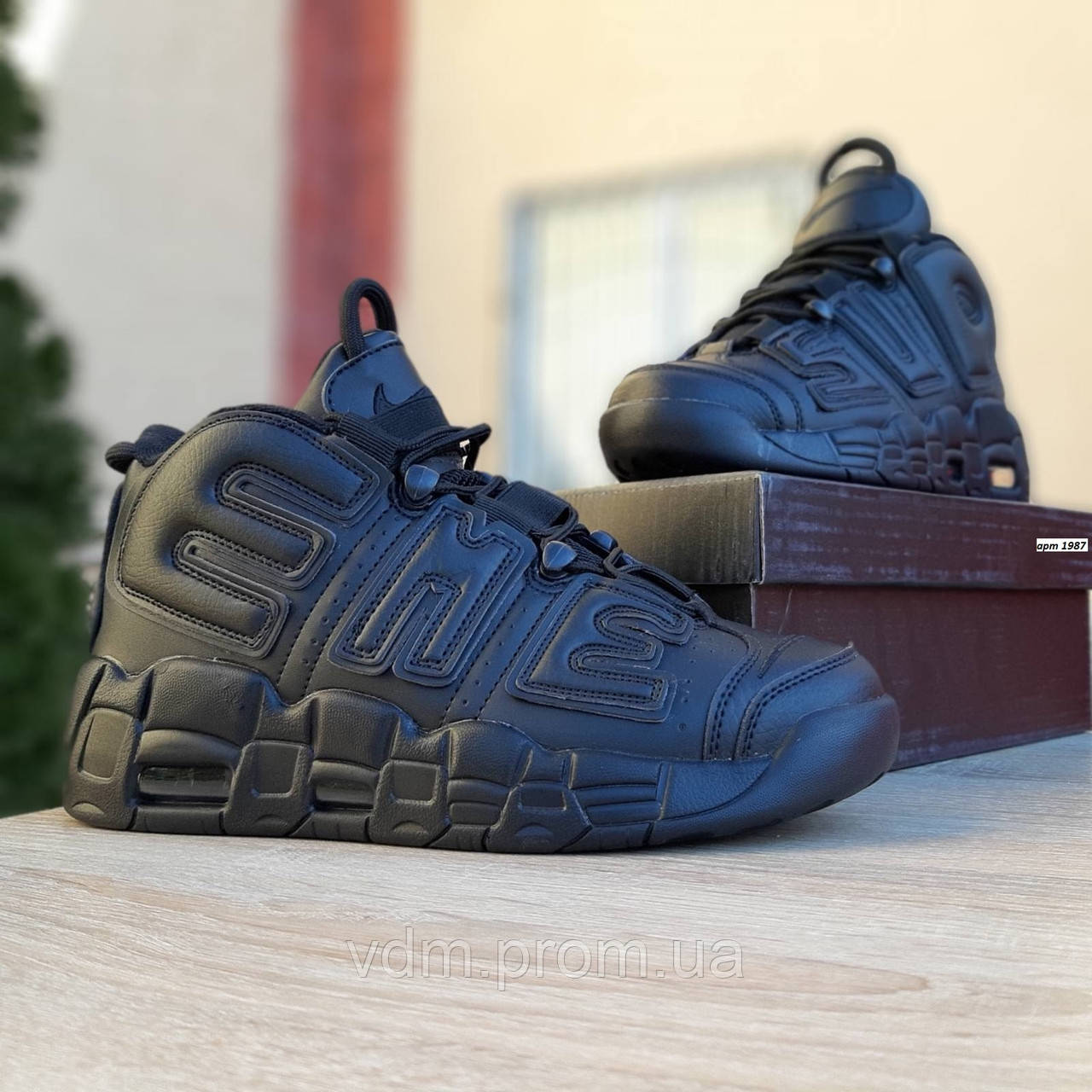 

Кроссовки мужские Nike Air More Uptempo в стиле Найк Аер Мо Аптемпо, натуральная кожа код OD-1987. Черные, Черный