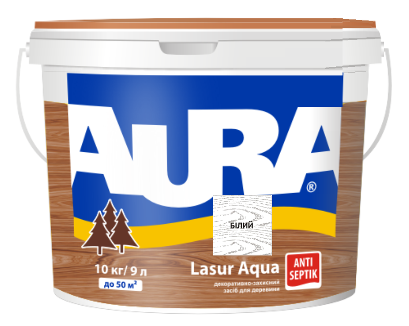 

Лазурь-лак для древесины AURA LASUR AQUA акриловый белый 9л