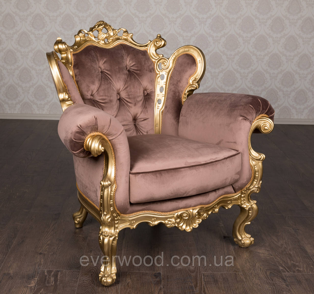 фото Мягкое кресло в стиле Барокко Белла от производителя, из натурального дерева, французский стиль, эксклюзив