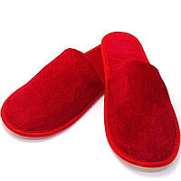 Тапочки велюрові для дому/готелю Luxyart, червоний, закритий носок, в упаковці 10 пар (ZF-240), фото 1