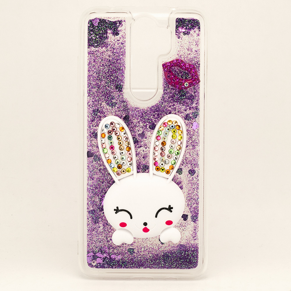 

Чехол Glitter для Xiaomi Redmi Note 8 Pro бампер жидкий блеск Заяц Фиолетовый