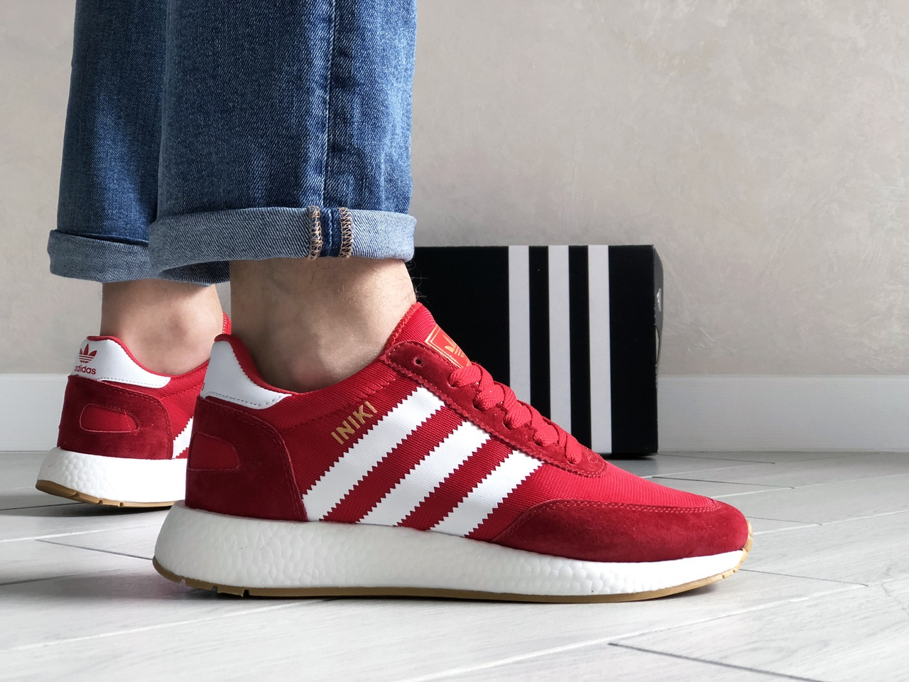 

Мужские кроссовки Adidas Iniki,замшевые,красные с белым, Черно-белый