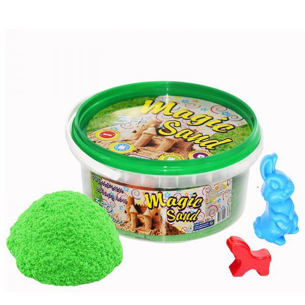 

Кинетический песок Magic sand зеленый с формочками в ведерке 350 грамм