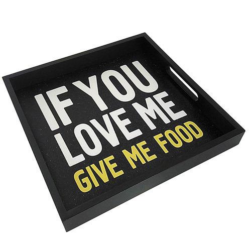 

Деревянный поднос с принтом If you love me give me food  (PDN_19M004_BL