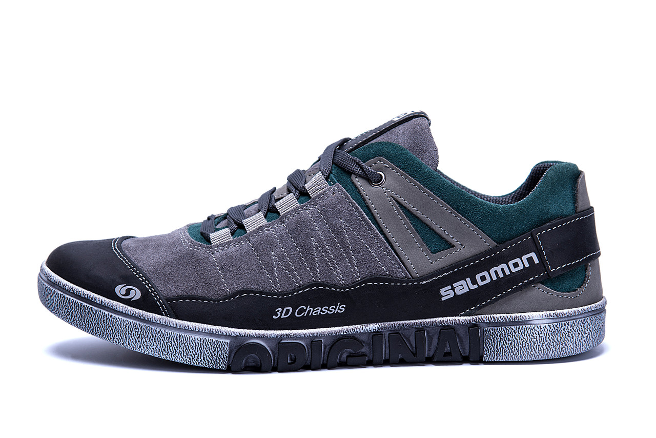 

Мужские кожаные кроссовки Salomon Grey and Green Trend (реплика), Серый