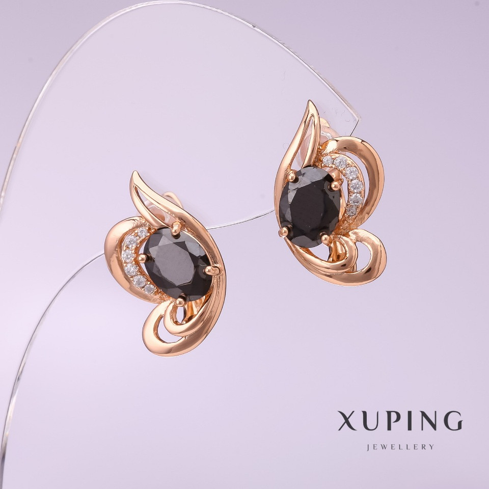 

Серьги Xuping с черными камнями 18х10мм позолота 18к