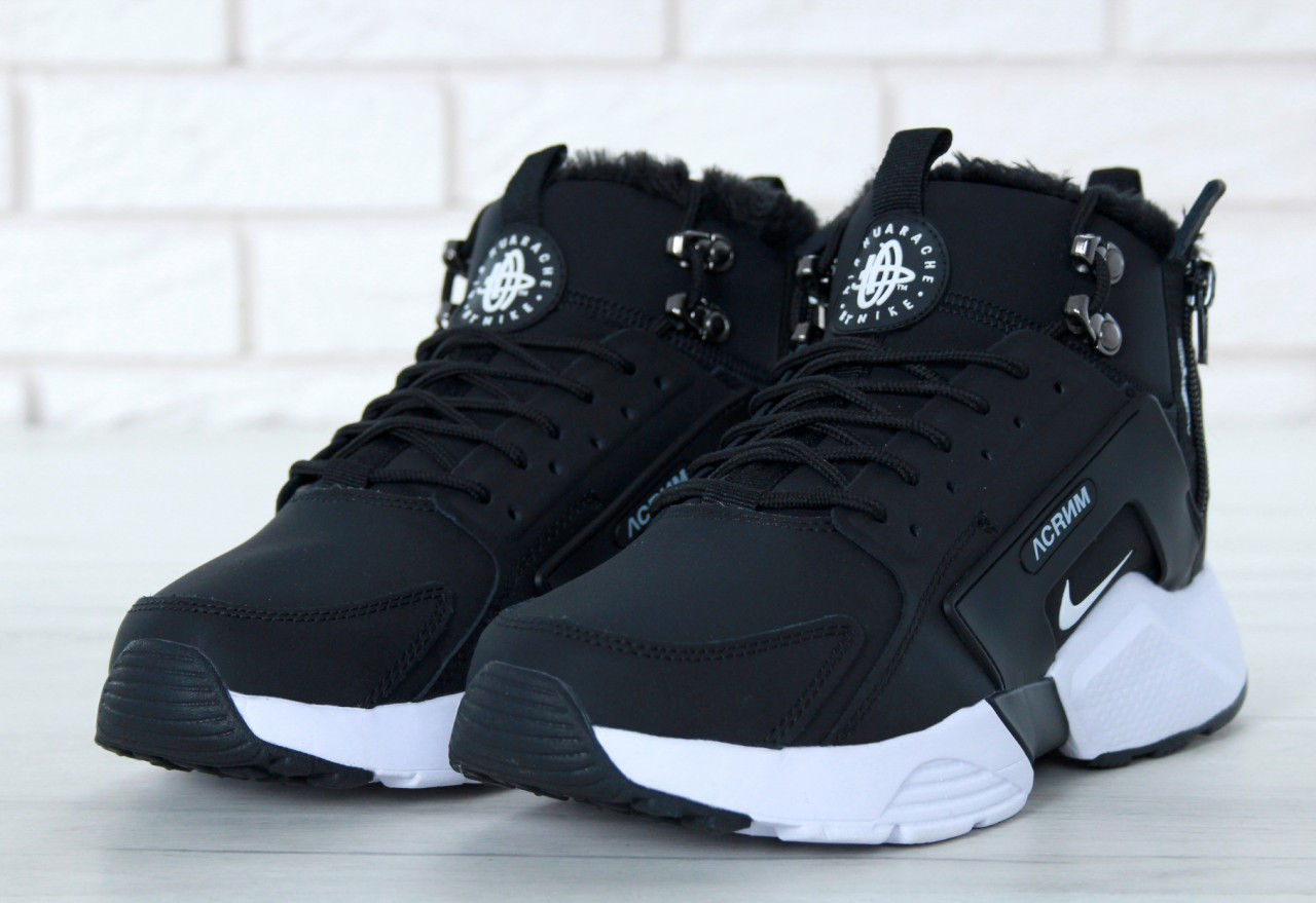 

Зимние кроссовки на меху Nike Huarache X Acronym City Winter Fur "Black White" - "Черные Белые" (Копия ААА