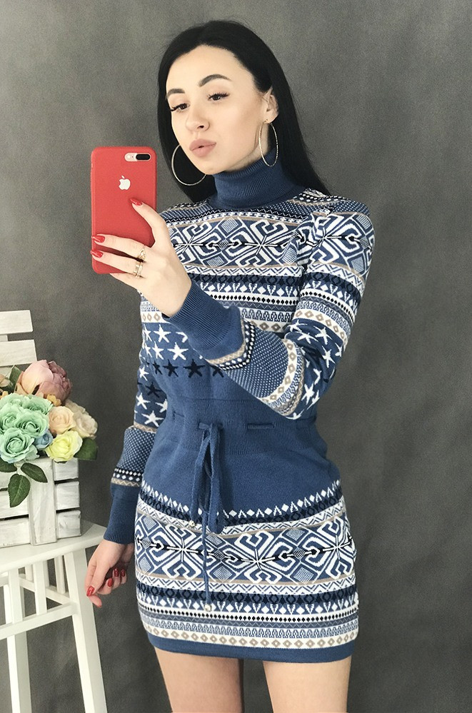 

Теплое платье синее 7670