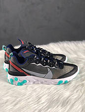 Кроссовки мужские Nike React Element 87 Рефлектив черные-бирюзовые ((на стилі)), фото 3