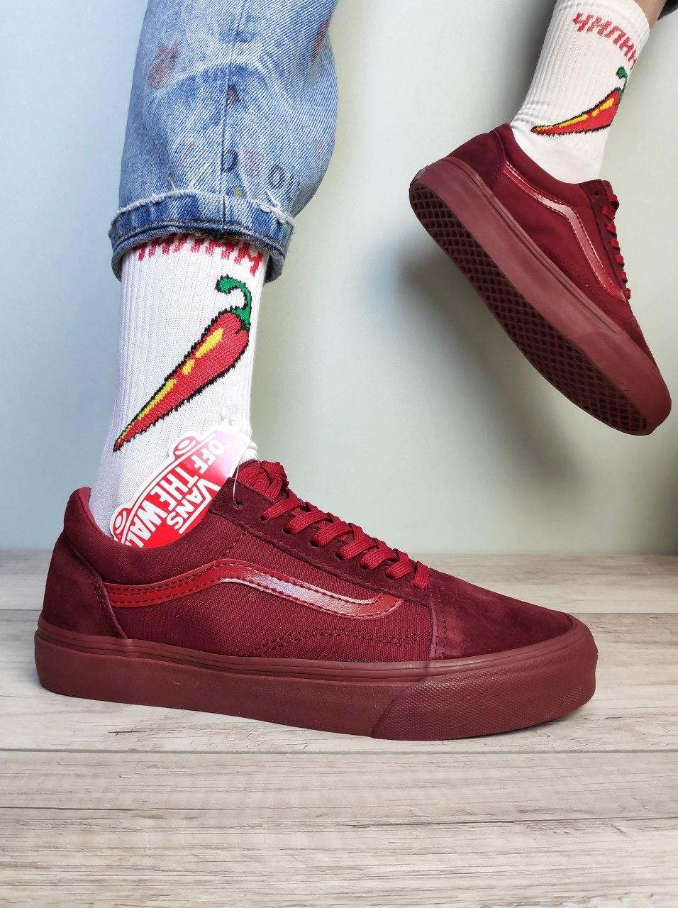 

Мужские полностью бордовые кеды Vans Old Skool, Бордовый