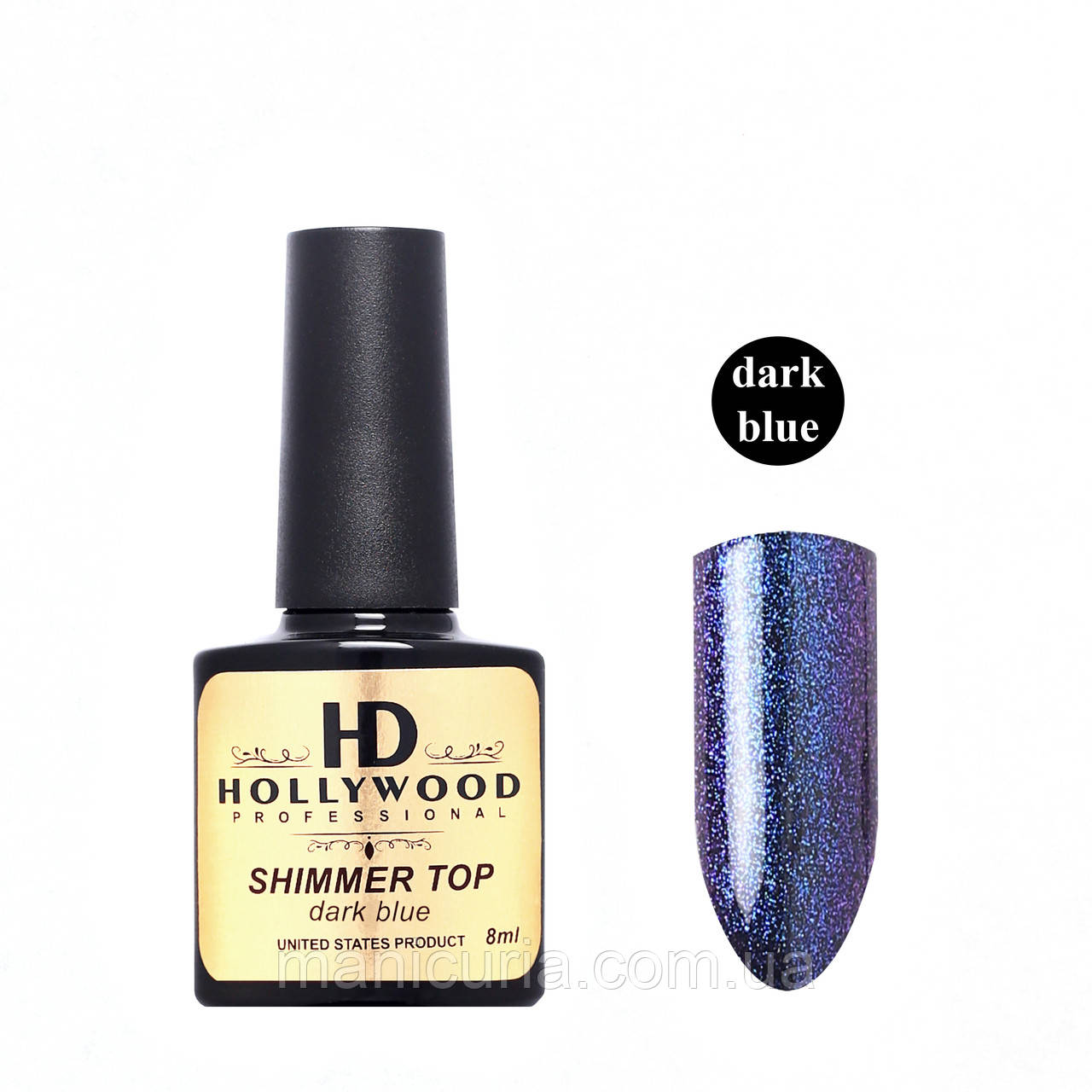 

Топ с шиммером голубой неон Hollywood Shimmer TOP Dark Blue без липкого слоя, 8мл.