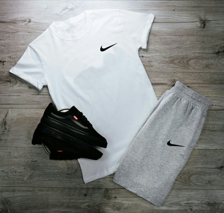 

Комплект мужской Шорты + Футболка + Подарок Nike x grey-white | Спортивный костюм мужской летний Найк белый