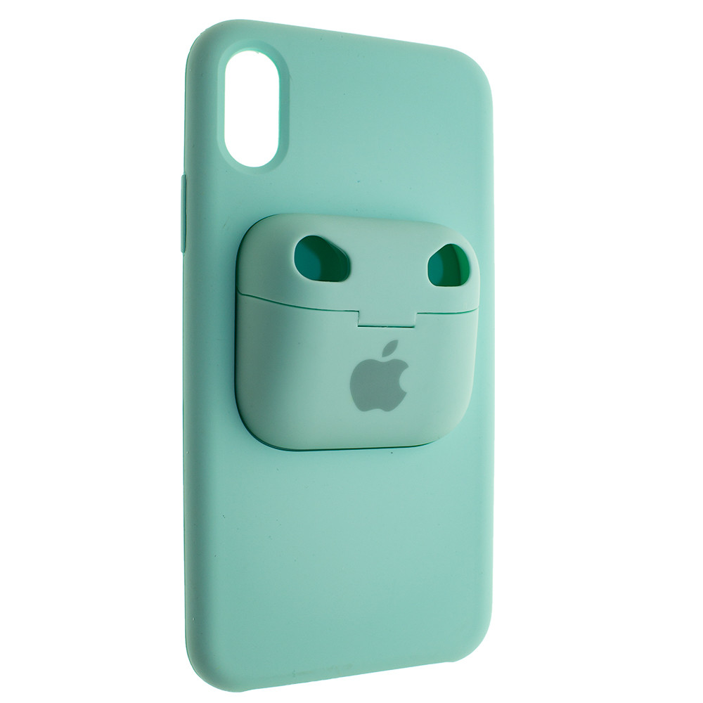 

Чехол Silicone Case для Apple iPhone X/ iPhone XS с кейсом для наушников AirPods 1/2 Бирюзовый (00007701, Turquoise