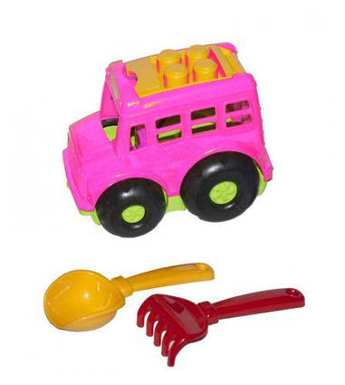 Автобус "Бусик №1" + лопатка і грабельки (рожевий) 0084
