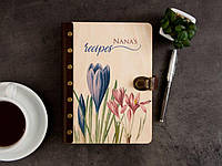 Персонализированный блокнот для рецептов в деревянной обложке с цветочным принтом