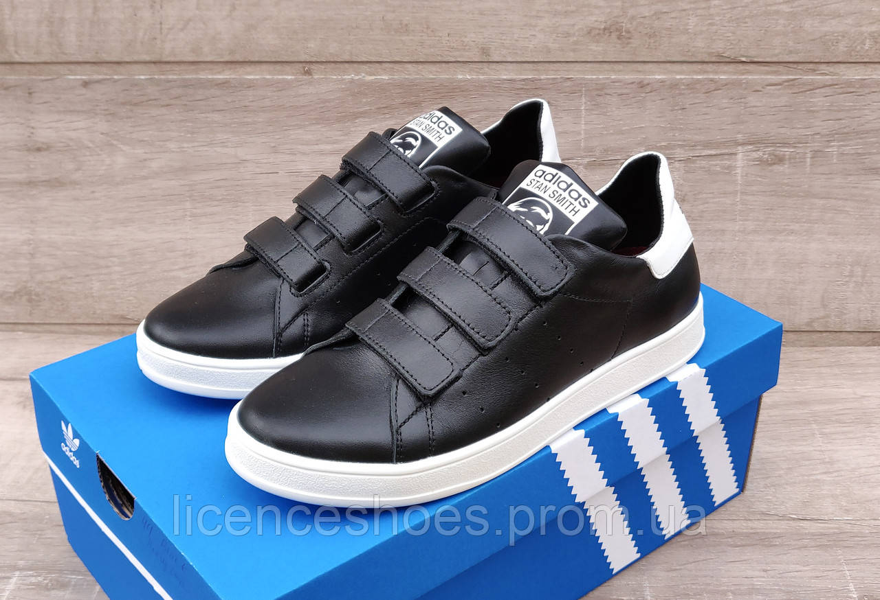 

Женские кроссовки Adidas Stan Smith Black White на ЛИПУЧКЕ. Натуральная кожа 39 - на ногу от 25.5см, Белый