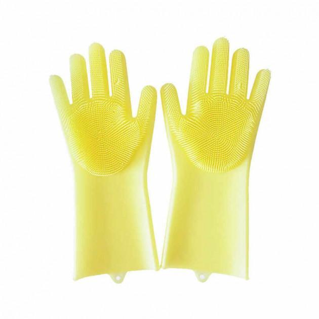 

Универсальные силиконовые перчатки для мытья посуды и уборки UTM Magic Silicone Gloves Желтые