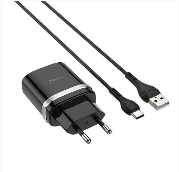 

Сетевое зарядное устройство HOCO Smart QC 3.0 C12Q with Type-C cable, 1USB, 3A, 18W, Black, Черный