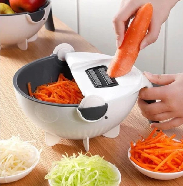 

Мультислайсер для овощей и фруктов BASKET VEGETABLE CUTTER | Ручная вращающаяся овощерезка | терка с миской, Белый