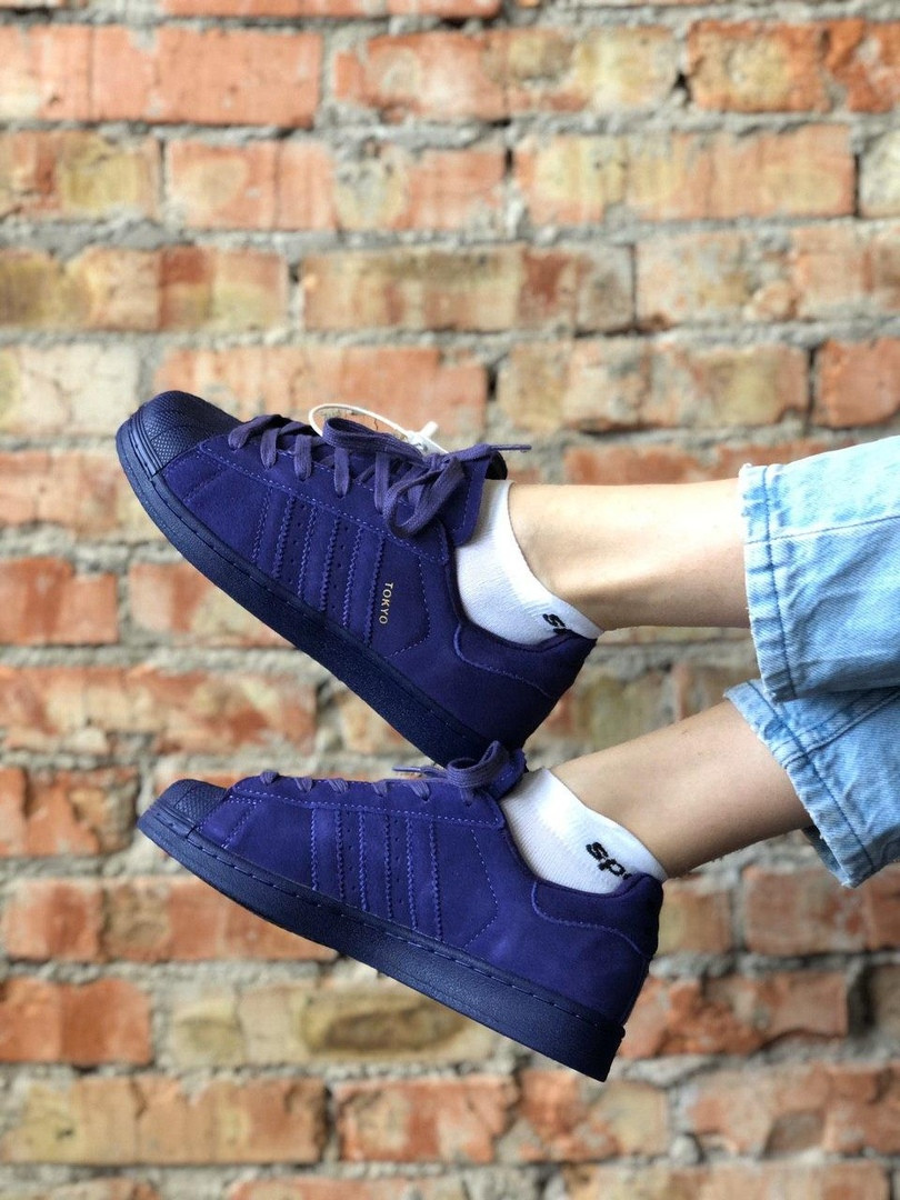 

Кроссовки женские Adidas Superstar Tokyo, фиолетовые, Адидас Суперстар, замша, прошиты, код FL-3151
