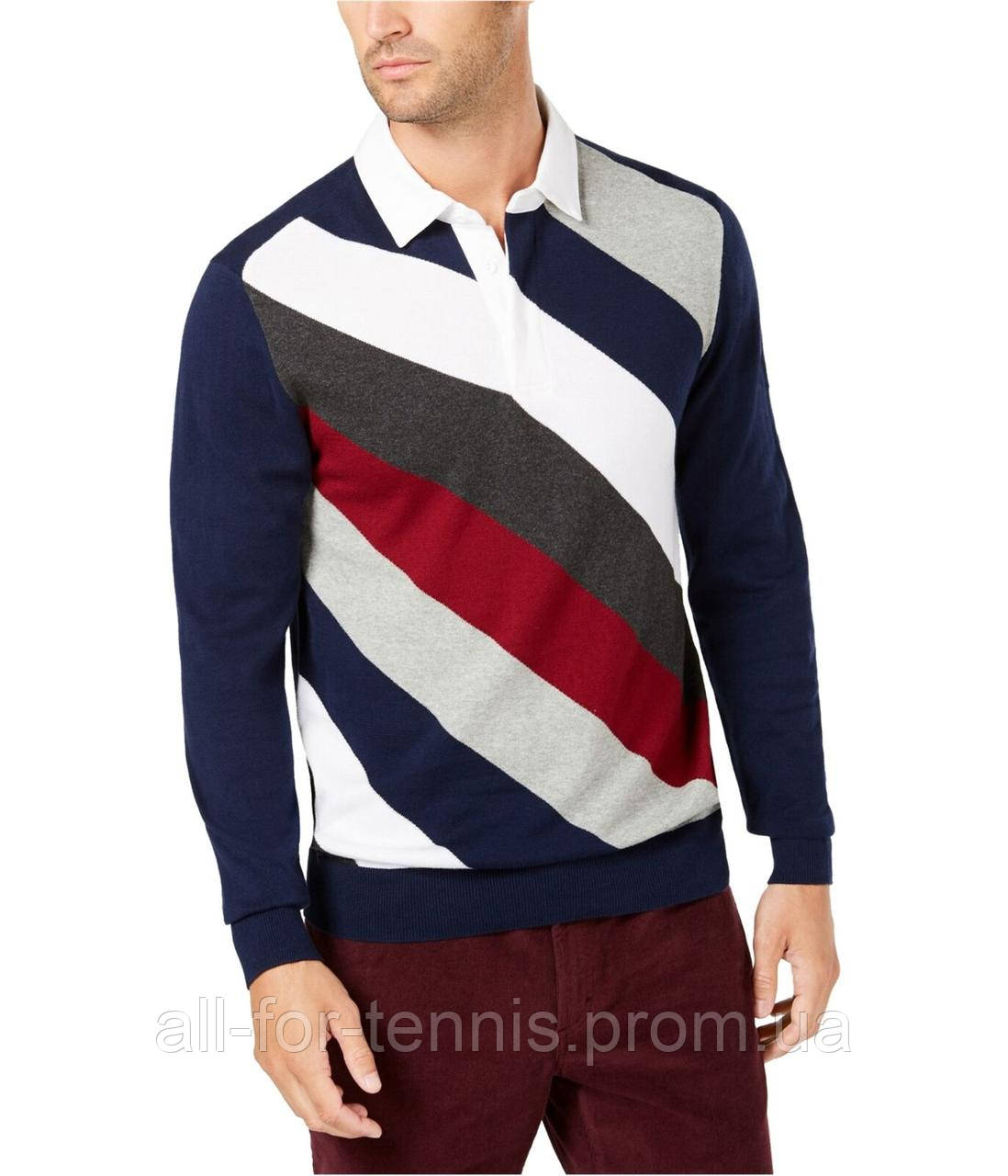 

Свитер-поло мужской Club Room Mens Sweater Blue Size M Striped Polo