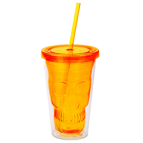 Стакан для напитков с соломинкой Череп, оранжевый (IMP_23_ORANGE)