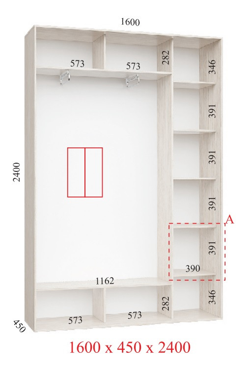 

Шкаф-купе Феникс ФС160 (длина-1,6м) с фасадами (160х45/60х210/240) 2400, 450