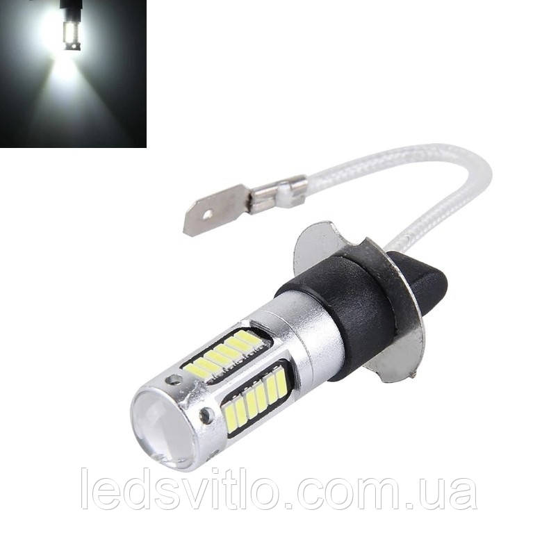 

Светодиодная LED лампа автомобильная H3 30smd 4014 CANBUS 12V Белая линза драйвер 1шт