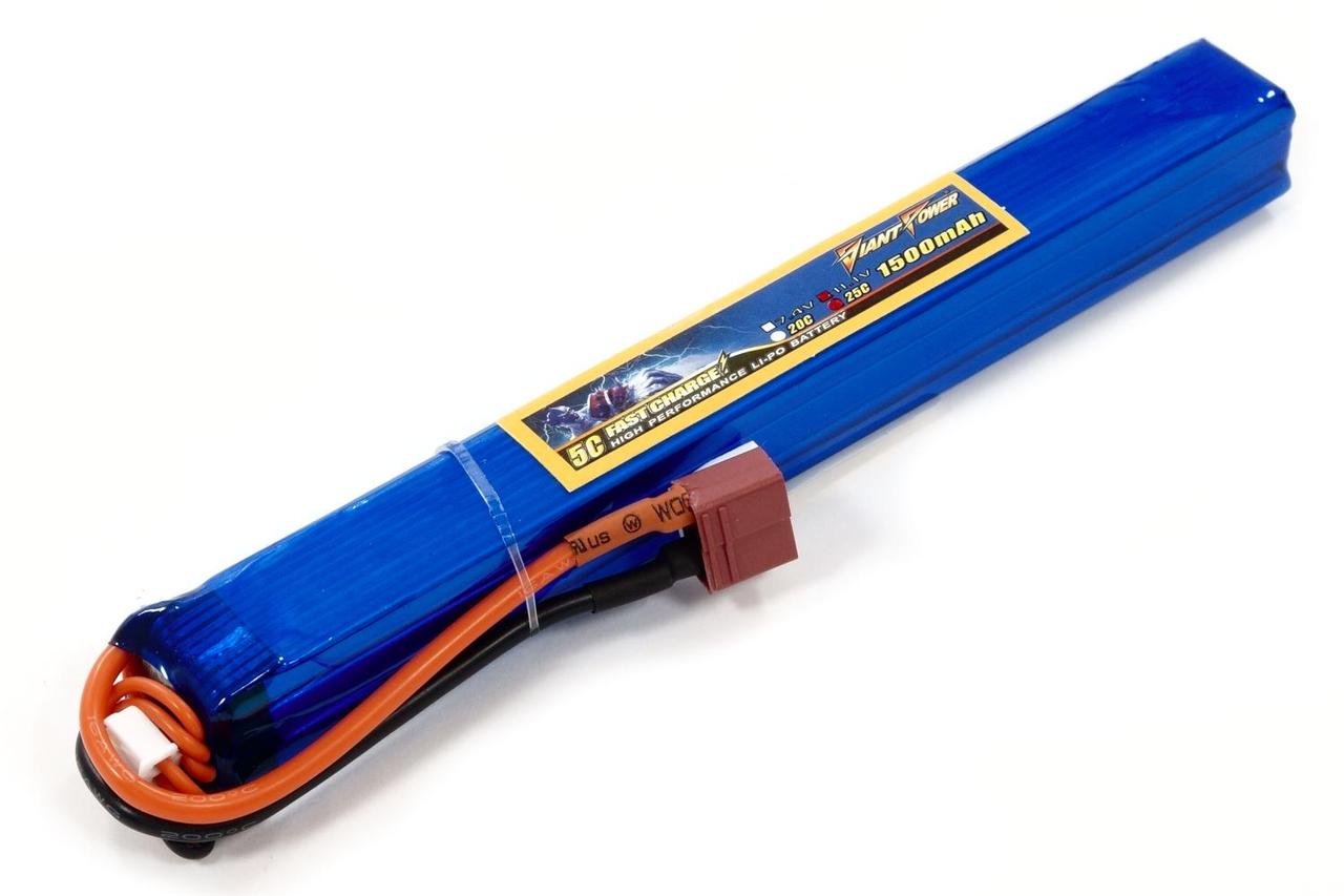 

Аккумулятор для страйкбола Giant Power Li-Pol 11.1V 3S 1500mAh 25C 20х19х167мм T-Plug