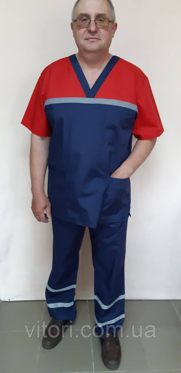 

Мужская форма Скорой помощи рубашечная ткань 48, Красно/синие брюки