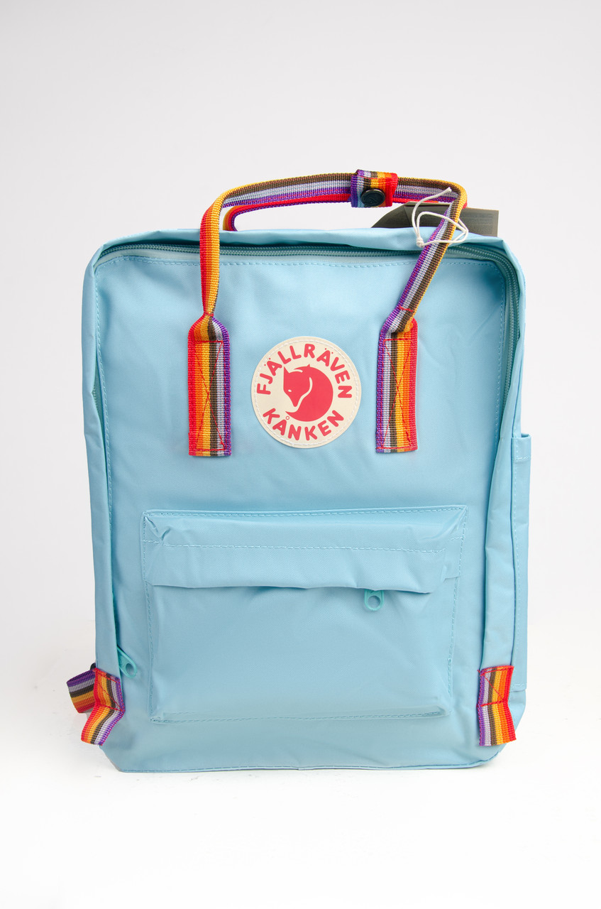 

Рюкзак Fjallraven Kanken Classic Rainbow 16л Топ качество голубой с радужными ручками( тканевая подкладка)