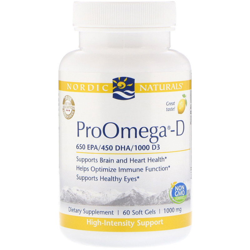 

Nordic Naturals, ProOmega-D, Lemon, 1,000 mg, 60 Soft Gels