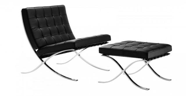 Кресло Барселона с пуфом под ноги, экокожа, цвет черный