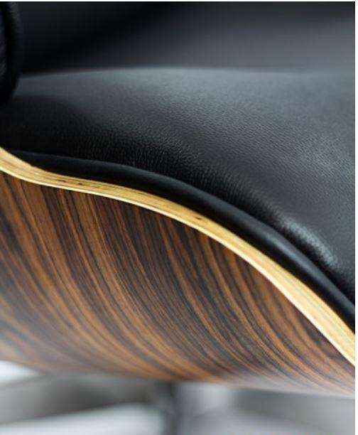 Кресло Релакс с оттоманкой, натуральная кожа, гнутая фанера, цвет черный (5)