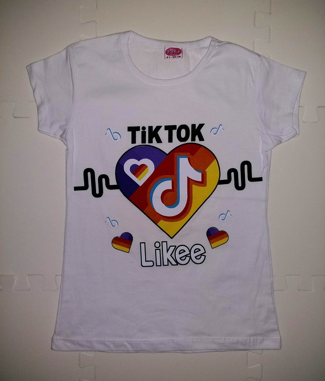 

Модная футболка для девочки хлопковая белая с принтом TikTok, Белый