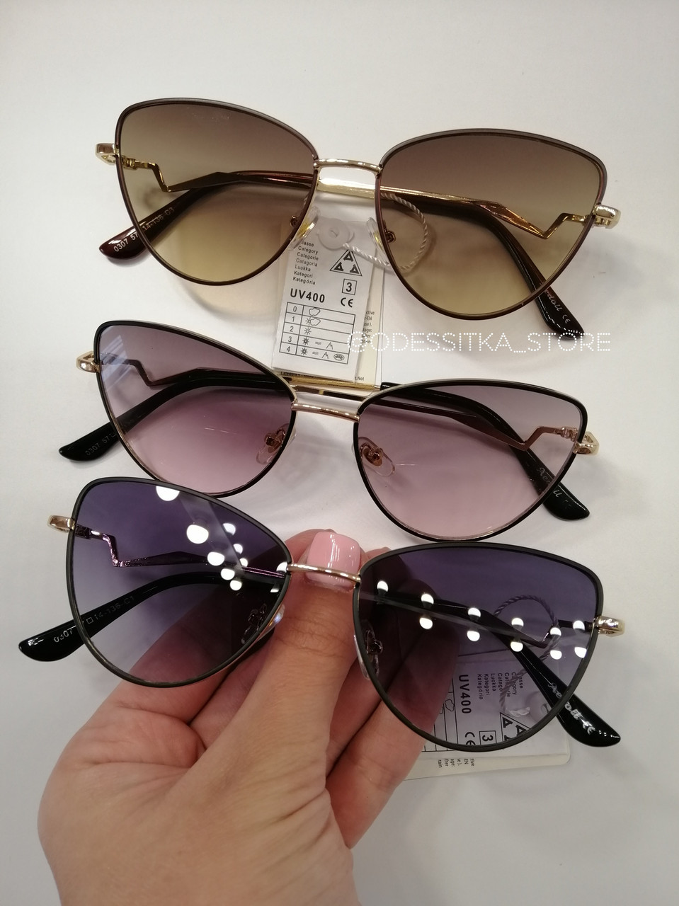 Очки женские кошечки капельки , солнцезащитные очки 2020 Стекло