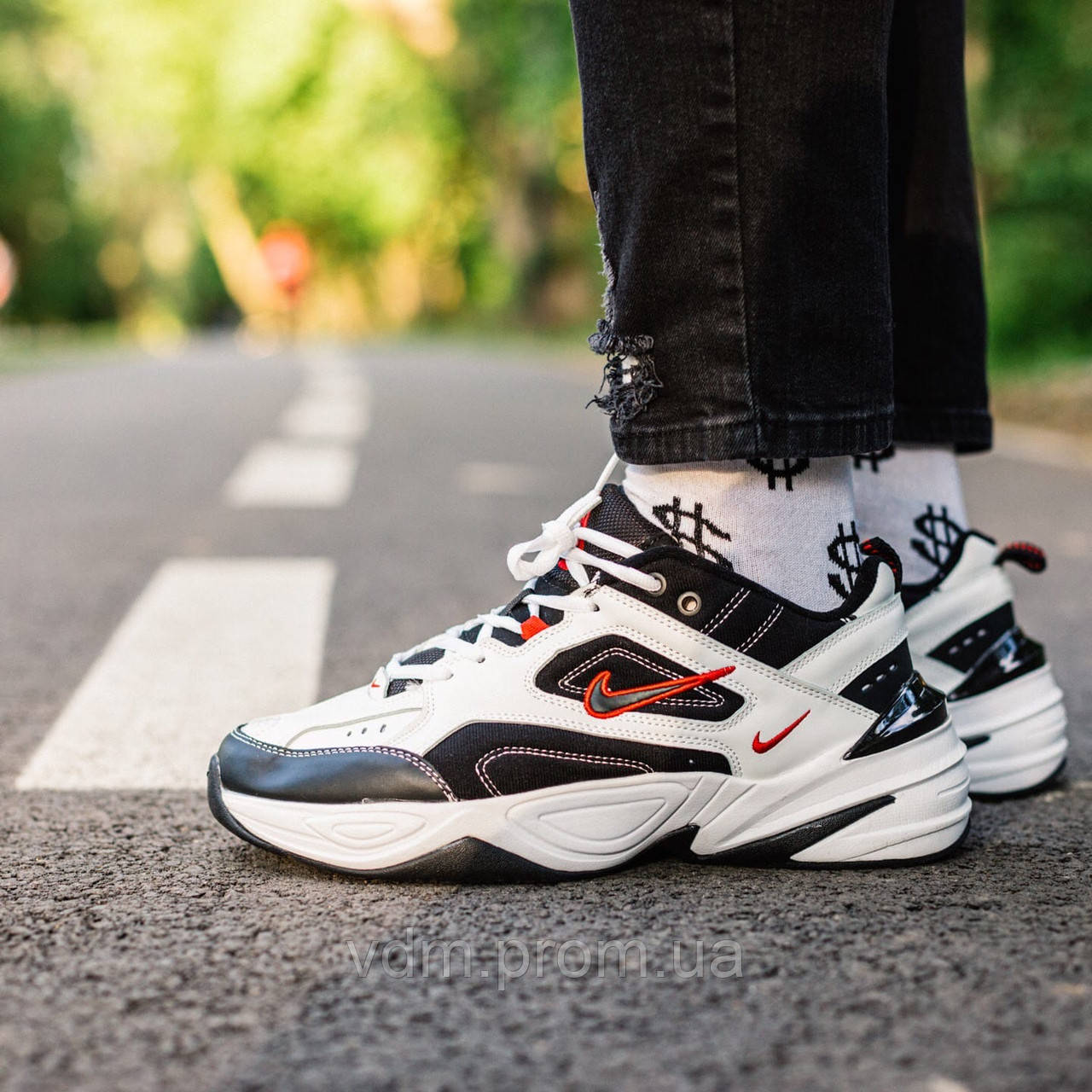 

Кроссовки мужские Nike M2K Tekno в стиле Найк М2К Техно, натуральная кожа, код IN-497. Черные с белым