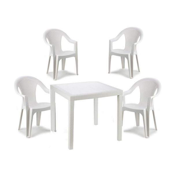 Комплект садовый стол King+4 кресла Ischia белый